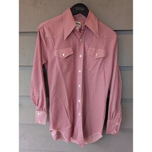 Vintage Cattleman Shirt Mens Medium Red Geometric Western Polyester 70s